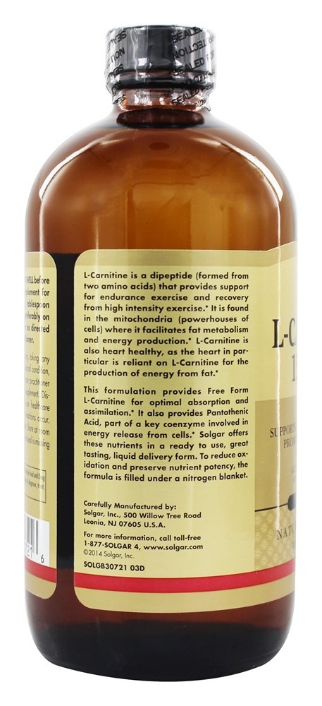 Comprar L-Carnitina Líquida Forma Livre Grau Farmacêutico Sabor Natural a Limão 1500 mg. - 16 fl. oz. Solgar - Imagem 4