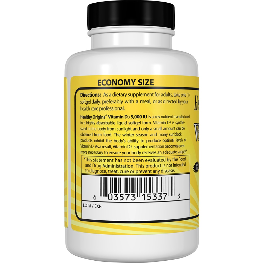 Comprar Vitamina D3 5000 UI - 360 Softgels Healthy Origins - Imagem 3