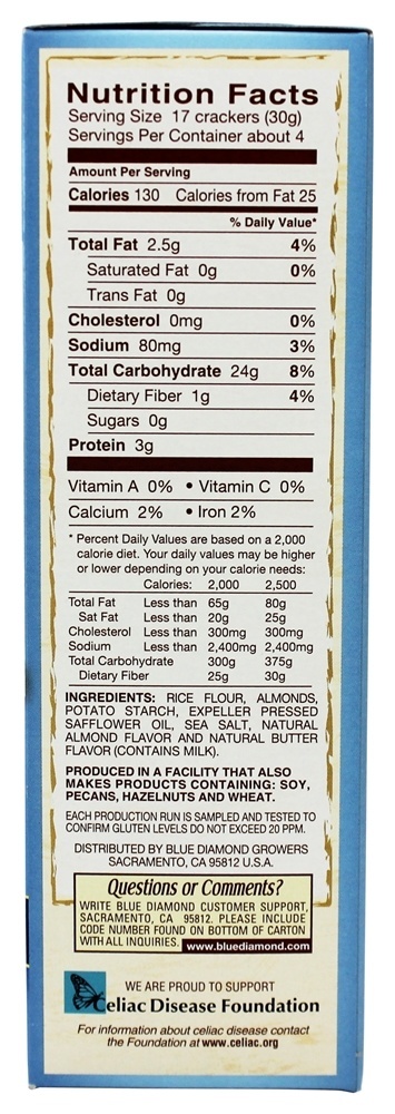Comprar Amêndoa Noz-Thins Noz & Arroz Biscoito Lanches Hint de Mar Sal - 4.25 oz. Blue Diamond Growers - Imagem 2