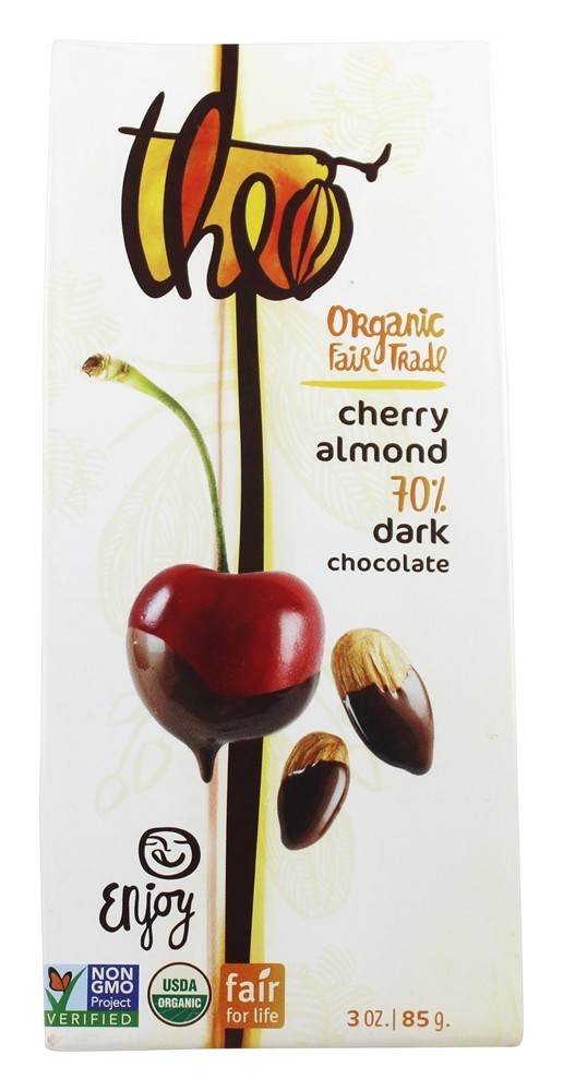 Comprar Comércio orgânico e justo 70 % Barra de chocolate escuro Cereja e amêndoa - 3 oz. Theo Chocolate