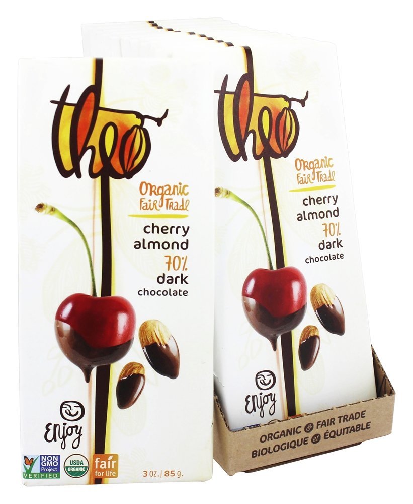 Comprar Comércio orgânico e justo 70 % Barra de chocolate escuro Cereja e amêndoa - 3 oz. Theo Chocolate - Imagem 3