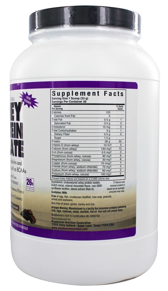 Comprar 100% Natural Soro de leite coalhado Proteína Isolar Pó Natural Chocolate Sabor - 2 lbs. Bluebonnet Nutrition - Imagem 2