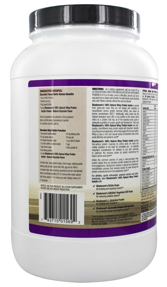 Comprar 100% Natural Soro de leite coalhado Proteína Isolar Pó Natural Chocolate Sabor - 2 lbs. Bluebonnet Nutrition - Imagem 3