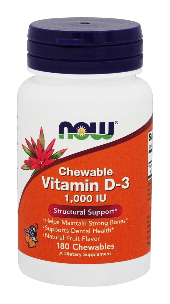 Comprar Vitamina D3 Sabor Fruto Natural Mastigável 1000 IU - 180 comprimidos mastigáveis NOW Foods