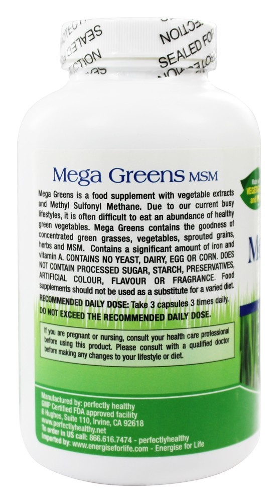 Comprar Mega Greens Plus MSM - 180 Cápsula (s) vegetal (s) Perfectly Healthy - Imagem 3