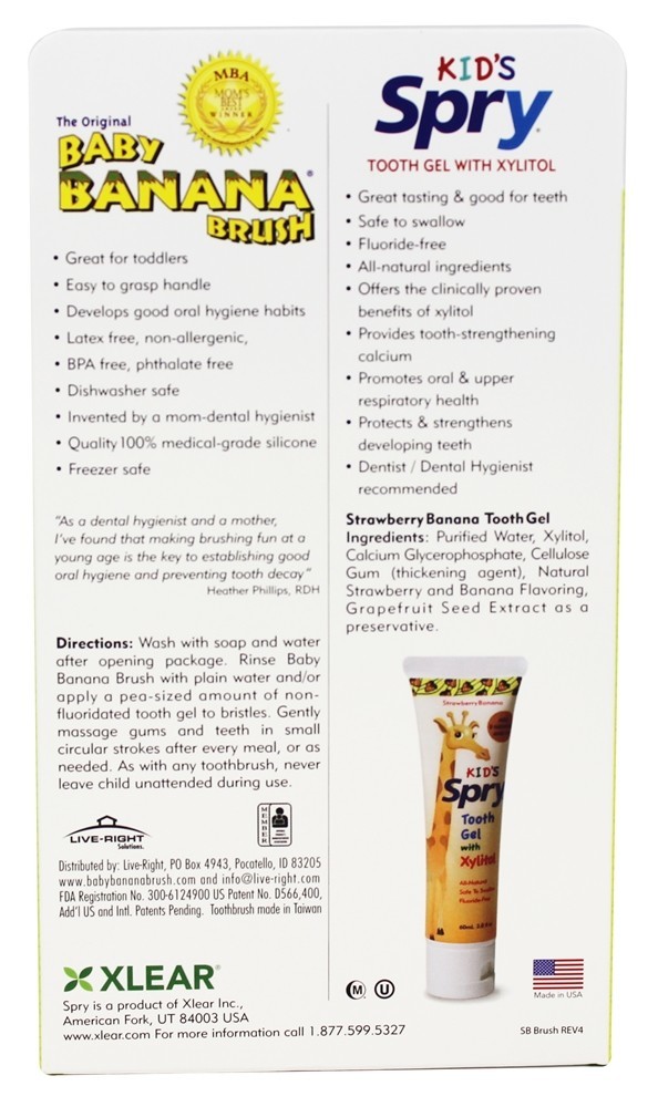 Comprar Toothbrush do treinamento da banana do bebê com o gel do dente de Spry Kid com banana da morango do Xylitol - 2 oz. Xlear - Imagem 2