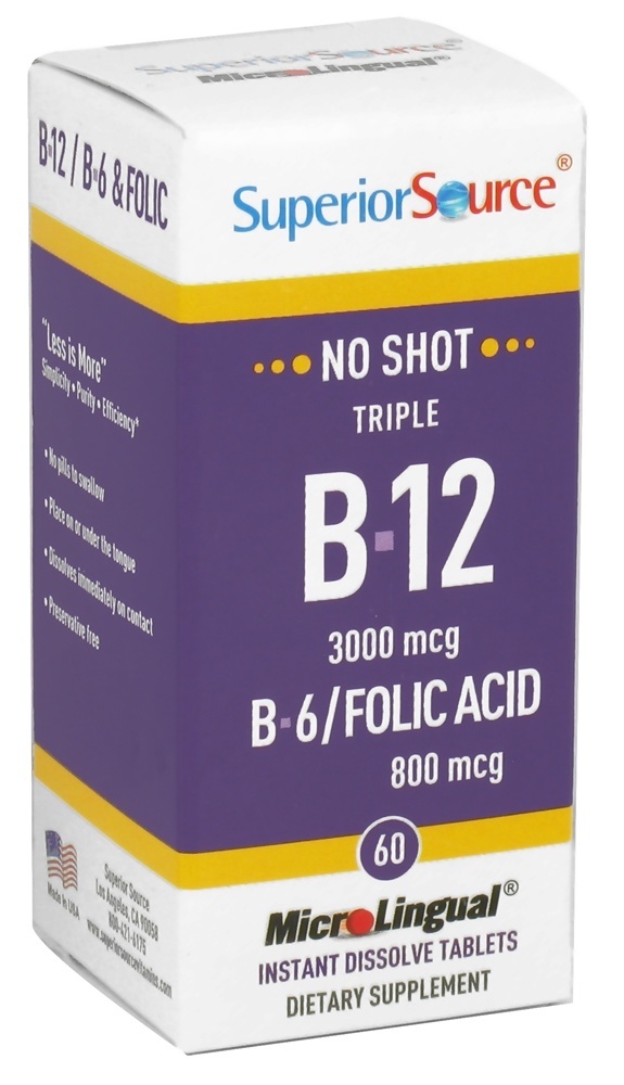 Comprar Sem Tiro Triplo B12 3,000 mcg, B6 & Ácido Fólico Instantâneo Dissolve Micro-Comprimidos - 60 Tablets Superior Source
