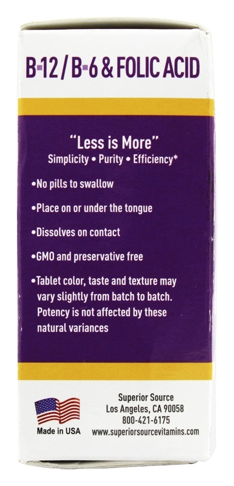 Comprar B12 Metilcobalamina 1000 mcg Com B6 & Ácido Fólico 400 mcg. - 60 Tablets Superior Source - Imagem 4