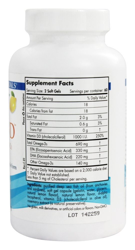 Comprar Omega -3D Óleo de Peixe Purificado com Vitamina D3 Sabor Limão 1000 mg. - 120 Softgels Nordic Naturals - Imagem 2