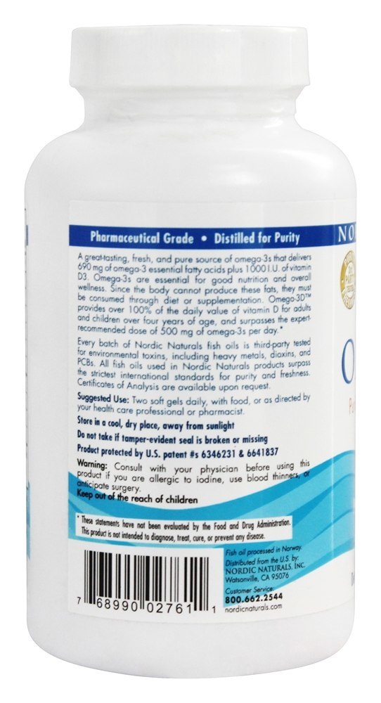 Comprar Omega -3D Óleo de Peixe Purificado com Vitamina D3 Sabor Limão 1000 mg. - 120 Softgels Nordic Naturals - Imagem 3