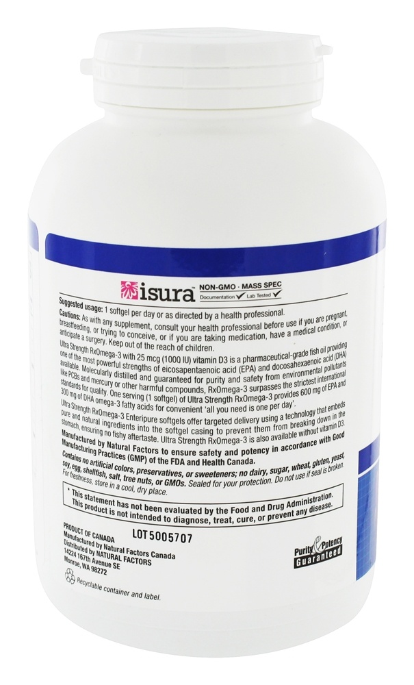 Comprar Óleo de Peixe de Grau Farmacêutico Ultra Strength RxOmega-3 900 mg EPA / DHA 900 mg. - 150 Softgels Natural Factors - Imagem 3