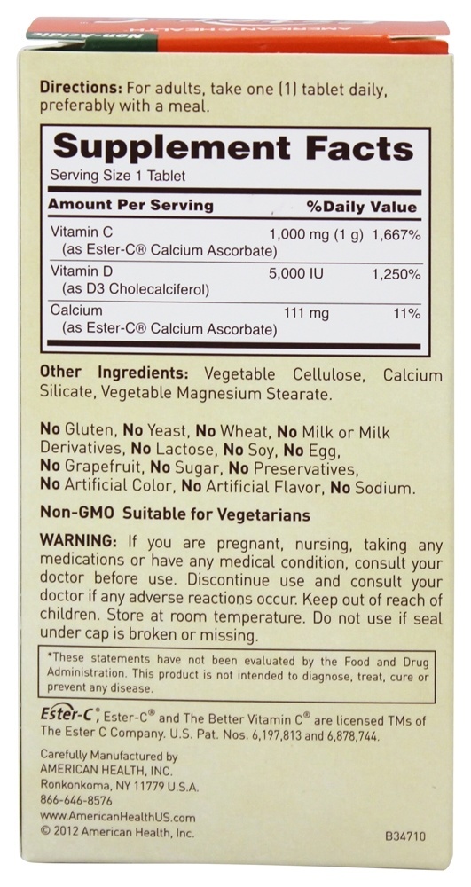 Comprar Ester C Com D3 5000 UI 1000 mg. - 60 Tablets American Health - Imagem 2