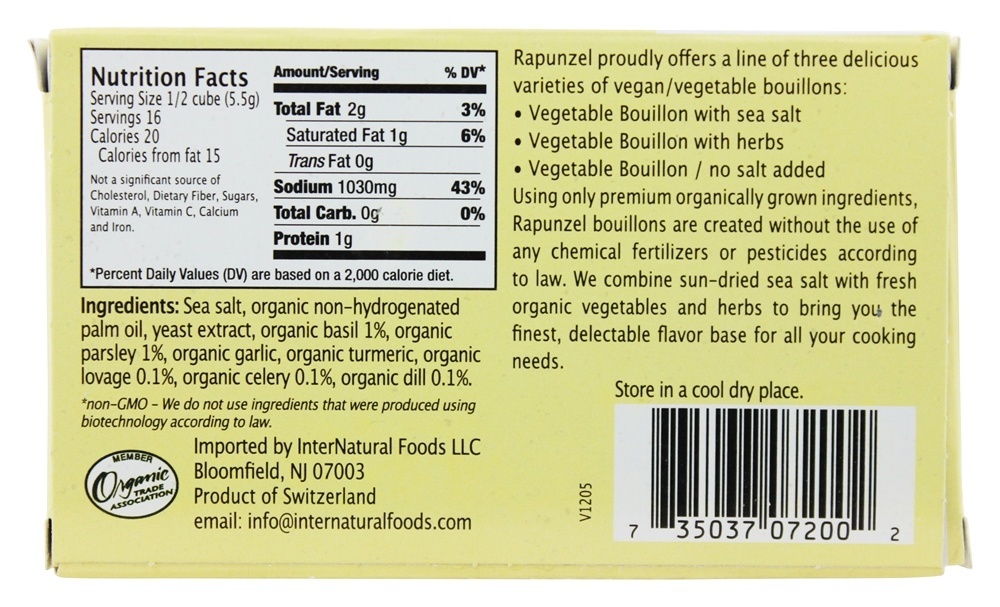 Comprar Caldo Vegetal Vegan com Sal Marinho e Ervas - 8 cubos Rapunzel - Imagem 2