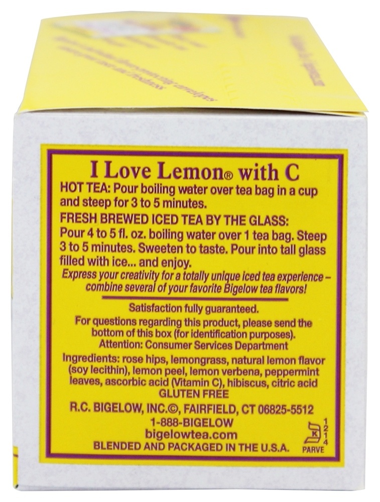 Comprar Chá de ervas com vitamina C Toda a cafeína natural livre Eu amo limão - 20 Saquinhos de Chá Bigelow Tea - Imagem 3
