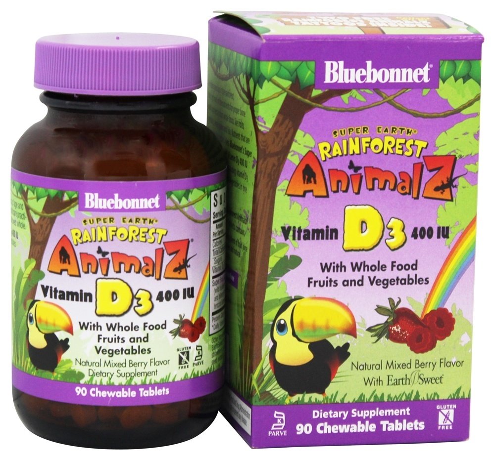 Comprar Animalz Vitamina D3 Sabor a Baga Misturado Natural 400 IU - 90 comprimidos mastigáveis Bluebonnet Nutrition