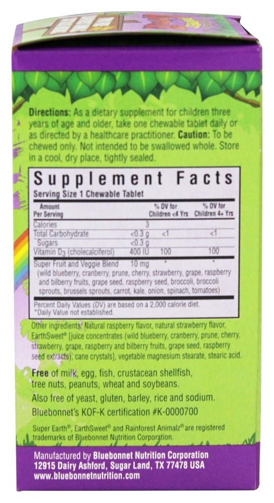 Comprar Animalz Vitamina D3 Sabor a Baga Misturado Natural 400 IU - 90 comprimidos mastigáveis Bluebonnet Nutrition - Imagem 2