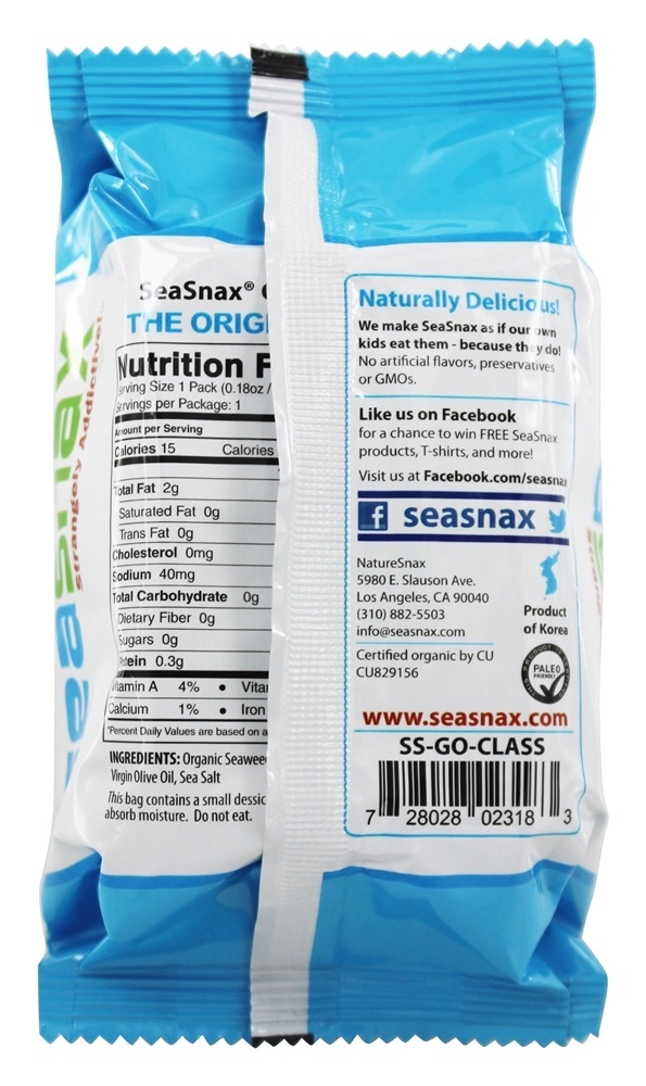 Comprar Levemente Assado e Temperado Alga Agarrar & Ir Empacotar Clássico Oliva - 0.18 oz. SeaSnax - Imagem 3