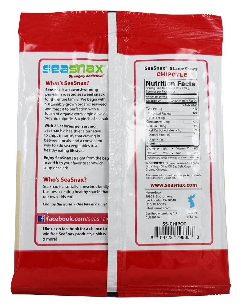Comprar Prémio de Algas Assadas Snack Chipotle Picante - 5 Planilha (s) SeaSnax - Imagem 2