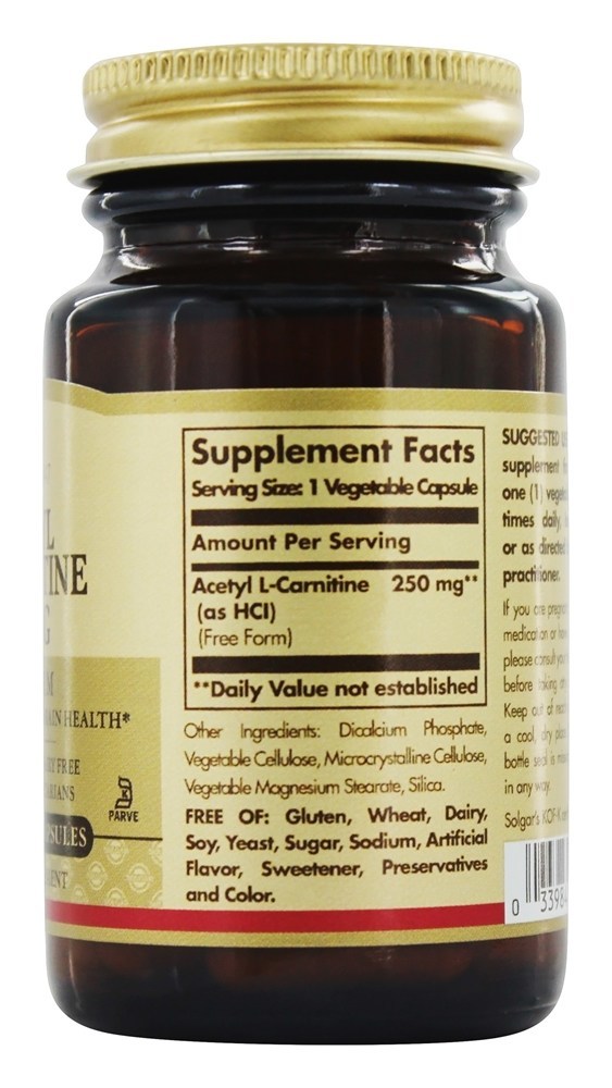 Comprar Forma livre de acetil L-carnitina 250 mg. - Cápsulas vegetarianas 30 Solgar - Imagem 2