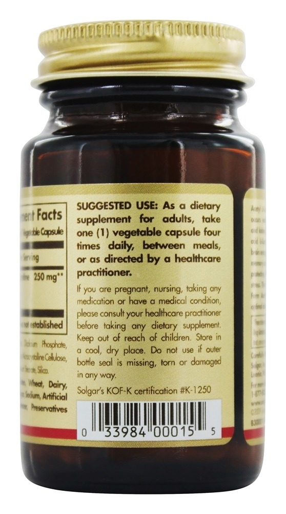 Comprar Forma livre de acetil L-carnitina 250 mg. - Cápsulas vegetarianas 30 Solgar - Imagem 3
