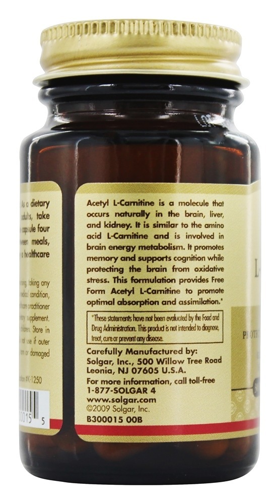 Comprar Forma livre de acetil L-carnitina 250 mg. - Cápsulas vegetarianas 30 Solgar - Imagem 4