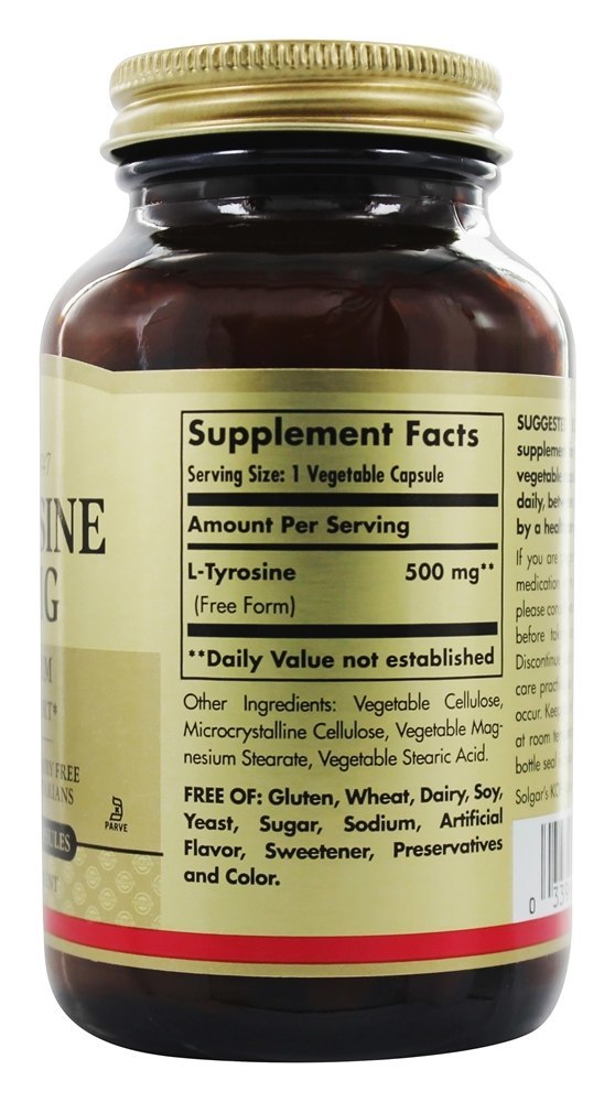Comprar L-Tirosina Forma Livre 500 mg. - Cápsulas vegetarianas 100 Solgar - Imagem 2