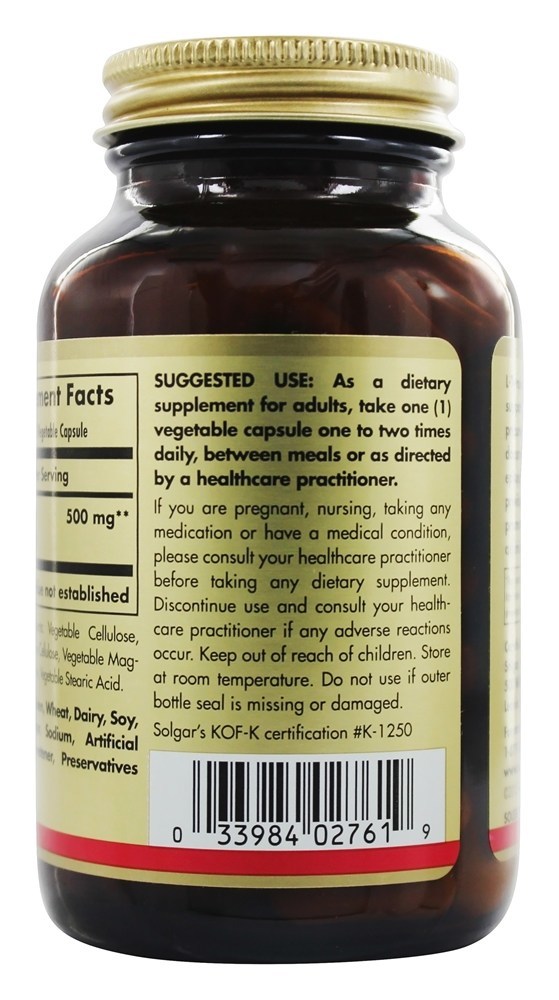 Comprar L-Tirosina Forma Livre 500 mg. - Cápsulas vegetarianas 100 Solgar - Imagem 3