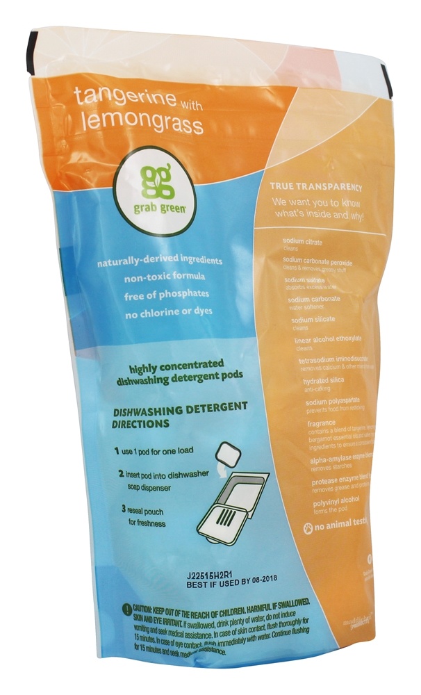 Comprar Detergente Automático para Lavar Louça 24 Carrega Tangerina com Erva-cidreira - 15.2 oz. Grab Green - Imagem 2