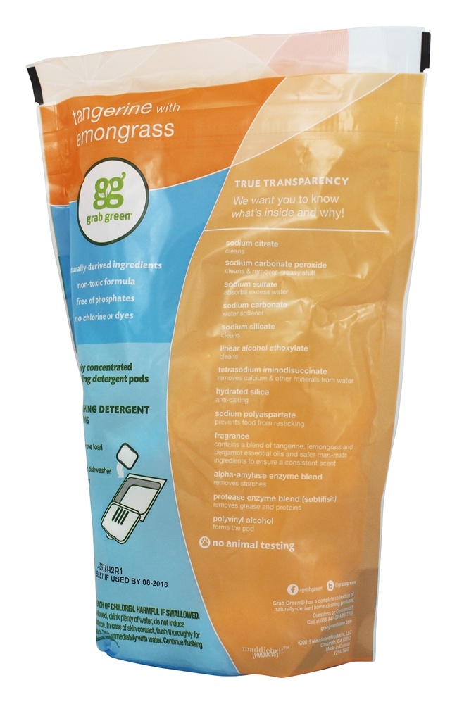 Comprar Detergente Automático para Lavar Louça 24 Carrega Tangerina com Erva-cidreira - 15.2 oz. Grab Green - Imagem 3