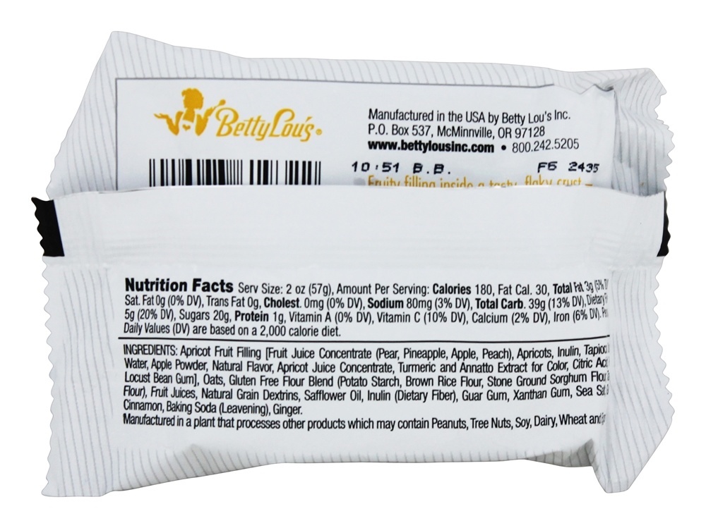 Comprar Barras de frutas sem glúten damasco - 2 oz. Betty Lou's - Imagem 2