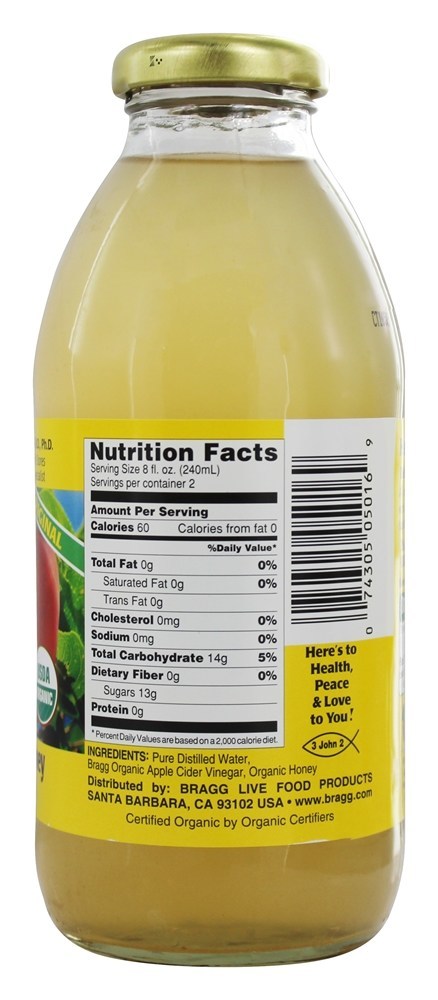 Comprar Vinagre de maçã orgânico Vinagre de todas as bebidas naturais e mel - 16 fl. oz. Bragg - Imagem 2