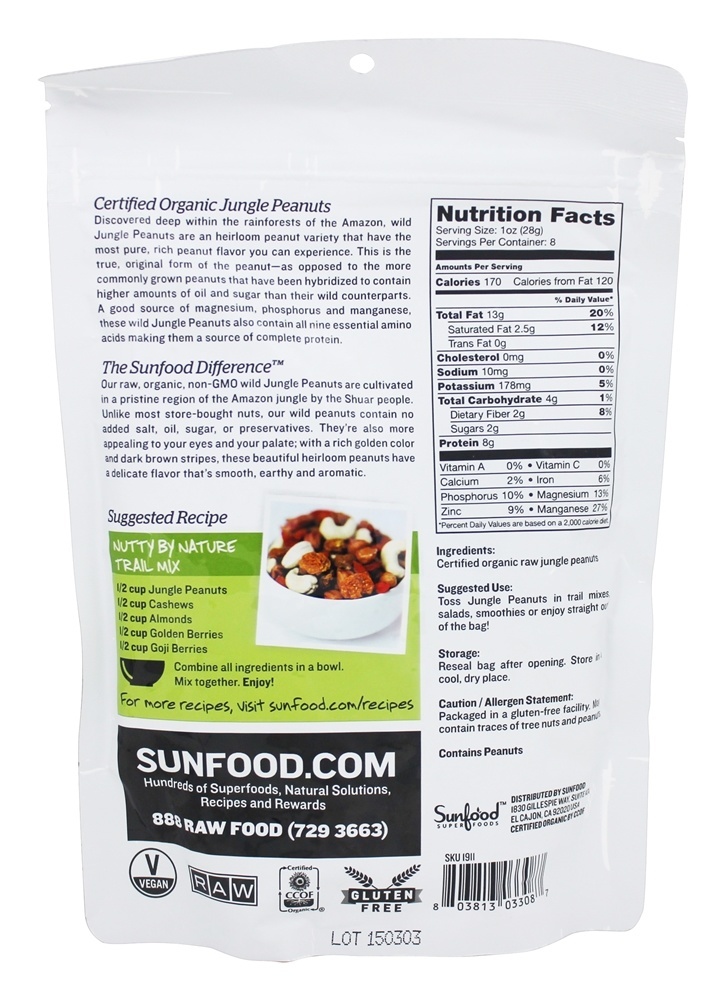 Comprar Amendoim orgânico cru da selva - 8 oz. Sunfood Superfoods - Imagem 2