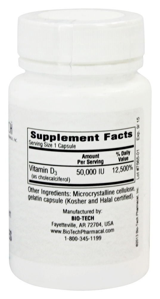 Comprar Vitamina D3-50 50000 IU - Cápsulas 100 Bio-Tech Pharmacal - Imagem 2