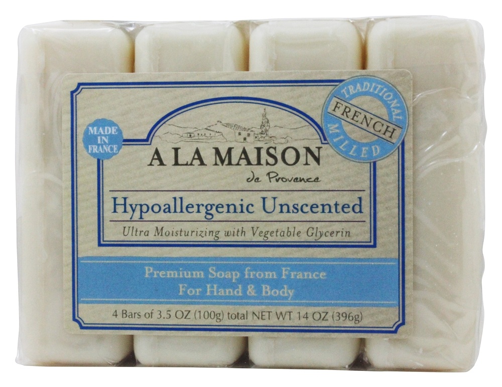 Comprar Pacote de Valor de Sabonete Tradicional de Moinhos Franceses Hipoalergênicos sem perfume - 4 x 3.5 oz. Barras A La Maison
