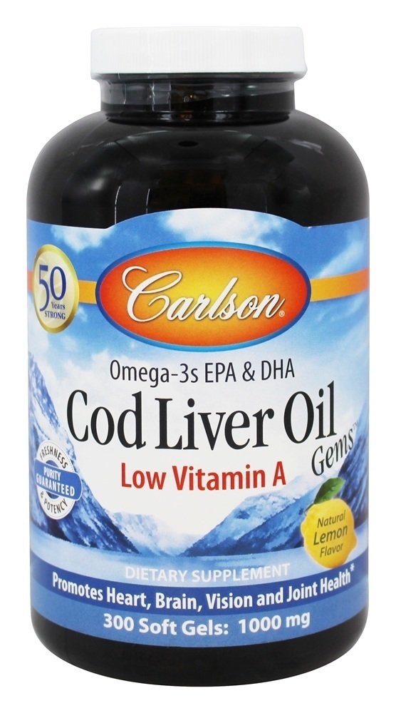 Comprar Bacalhau Fígado óleo Gemas Baixo Vitamina Um 1000 mg. - 300 Softgels Carlson Labs