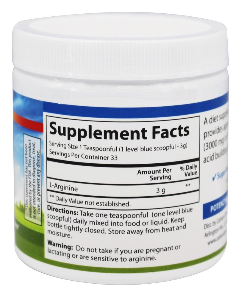 Comprar Pó de Aminoácidos de L-Arginina 3000 mg. - 100 Gramas Carlson Labs - Imagem 2
