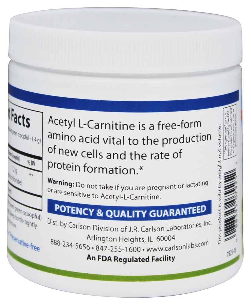 Comprar Pó de Aminoácidos de Acetil-L-Carnitina 1200 mg. - 100 Gramas Carlson Labs - Imagem 3