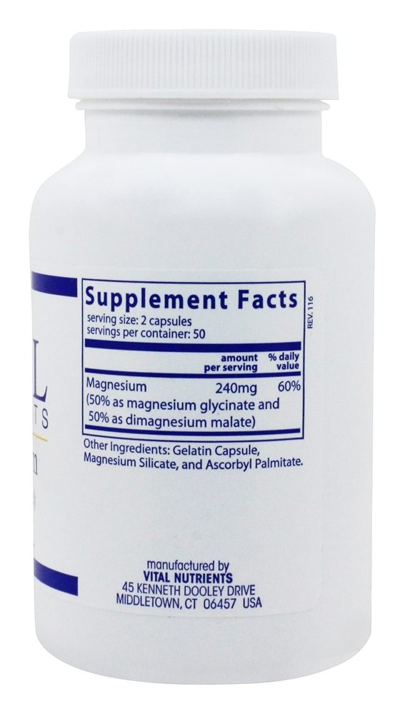 Comprar Glicinato de Magnésio / Malato 120 mg. - Cápsulas 100 Vital Nutrients - Imagem 2