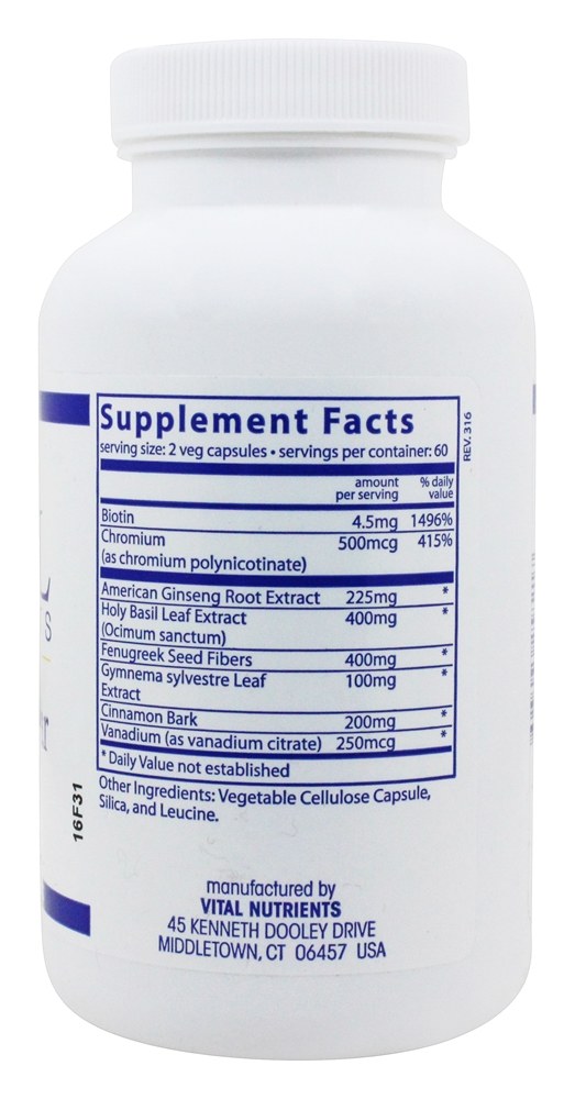 Comprar Controle de Açúcar no Sangue - Cápsulas vegetarianas 120 Vital Nutrients - Imagem 2