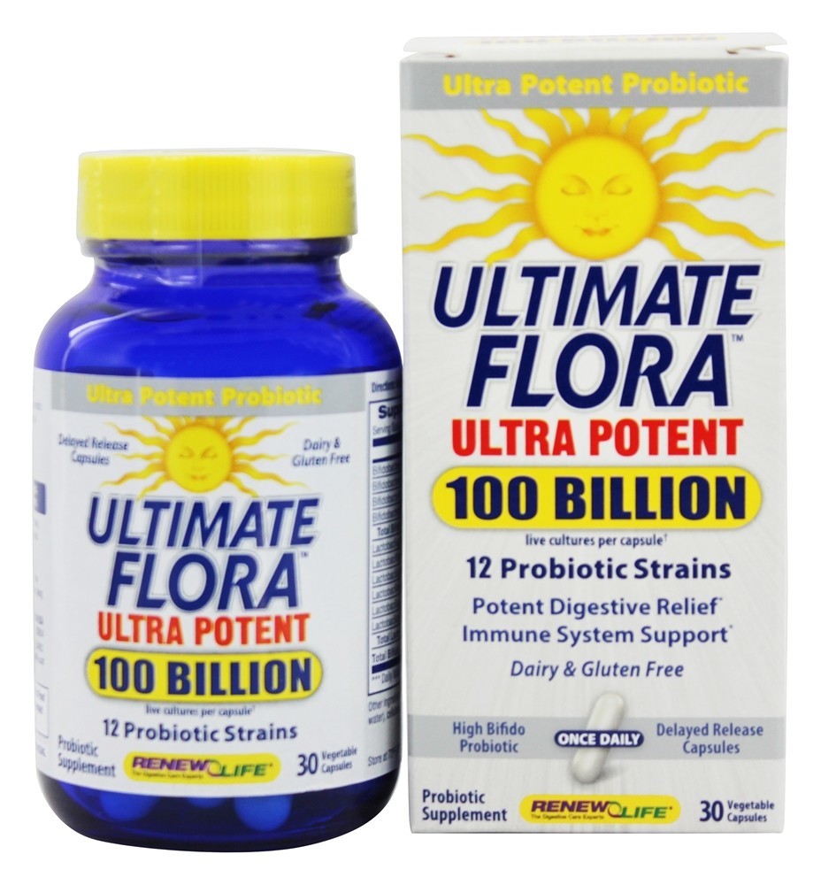 Comprar Flora Culturas vivas ultra-potentes 12 Estrepturas probióticas para GPS 100 Bilhões de UFC - Cápsulas vegetarianas 30 Renew Life