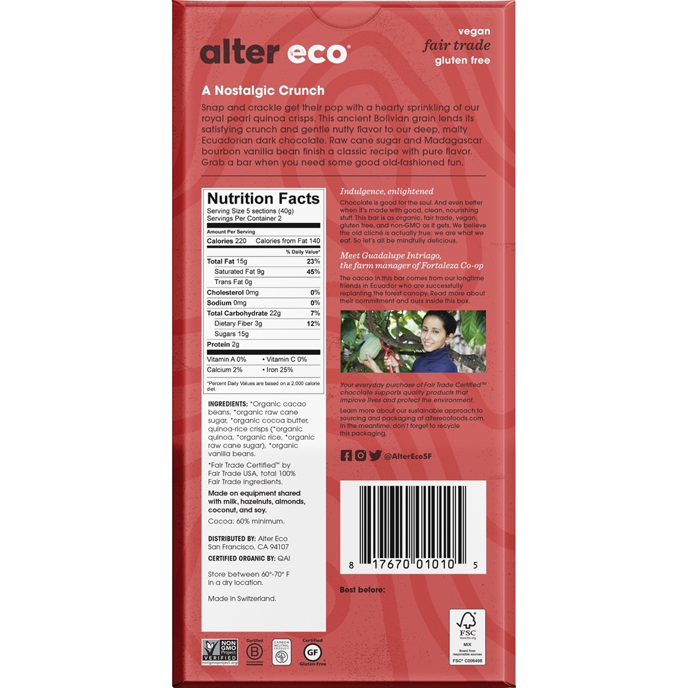 Comprar Chocolate Orgânico 60 % Cacau Quinoa Crunch Escuro - 2.82 oz. Alter Eco - Imagem 2