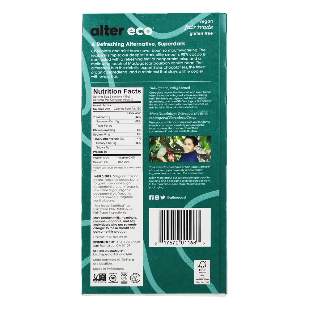 Comprar Chocolate Orgânico 90 % Cacau Superdark Crisp Mint - 2.65 oz. Alter Eco - Imagem 2