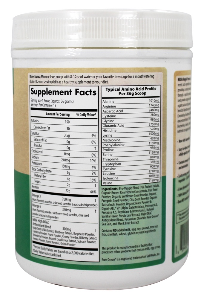 Comprar 100 % de Proteína Vegetal em Pó Natural com Superalimentos de Baunilha - 20.1 oz. MRM - Imagem 2
