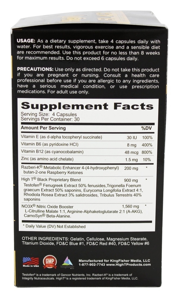 Comprar Preto Testosterona Intensificador Hardcore Formulação Cafeína Livre - Cápsulas 120 High T - Imagem 2
