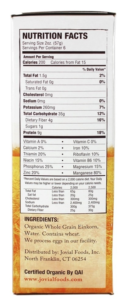 Comprar 100 % Orgânico Einkorn Trigo Integral Fusilli Pasta - 12 oz. Jovial Foods - Imagem 2
