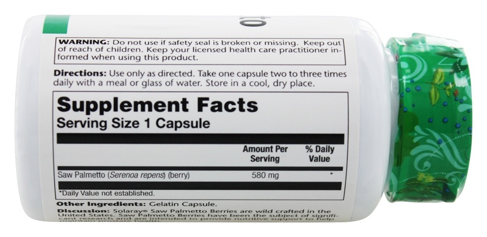 Comprar Frutos de Saw Palmetto 580 mg. - Cápsulas 100 Solaray - Imagem 2