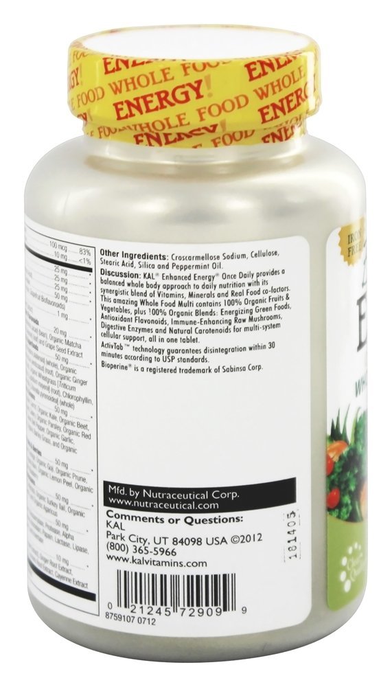 Comprar Aprimorada Energia Uma vez Diário Inteiro Comida Multivitamina Ferro Livre - 60 Comprimidos vegetarianos Kal - Imagem 4