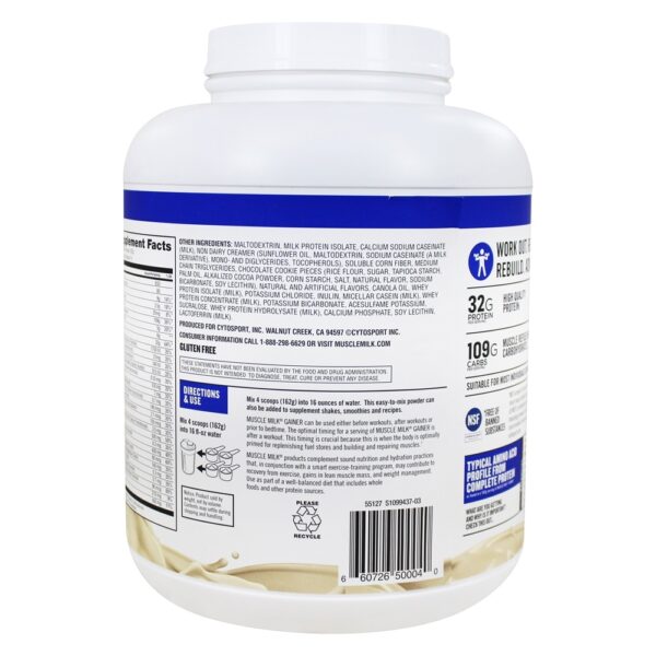 Comprar Músculo Leite Genuíno Alto Proteína Gainer Pó Beber Misturar Bolinhos N' Creme - 5 lbs. Cytosport - Imagem 4