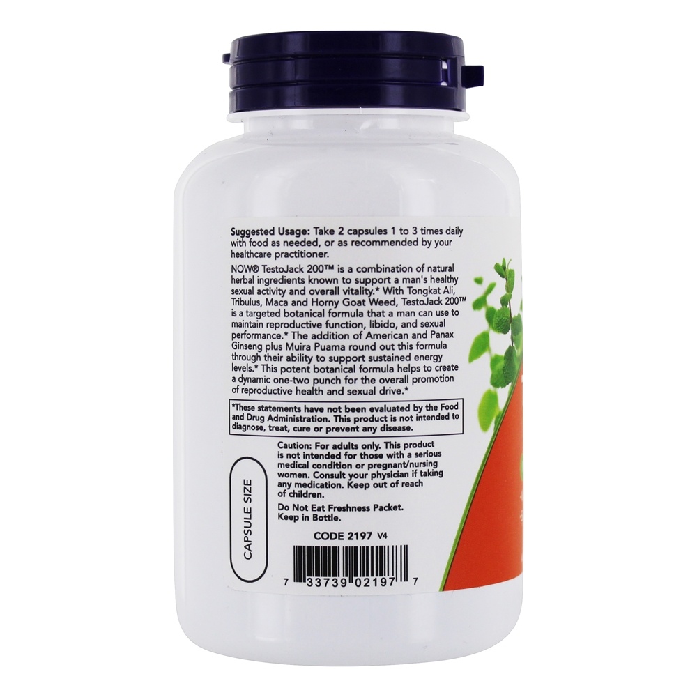 Comprar TestoJack 200 Fórmula masculina de desempenho - Cápsulas vegetarianas 120 NOW Foods - Imagem 3