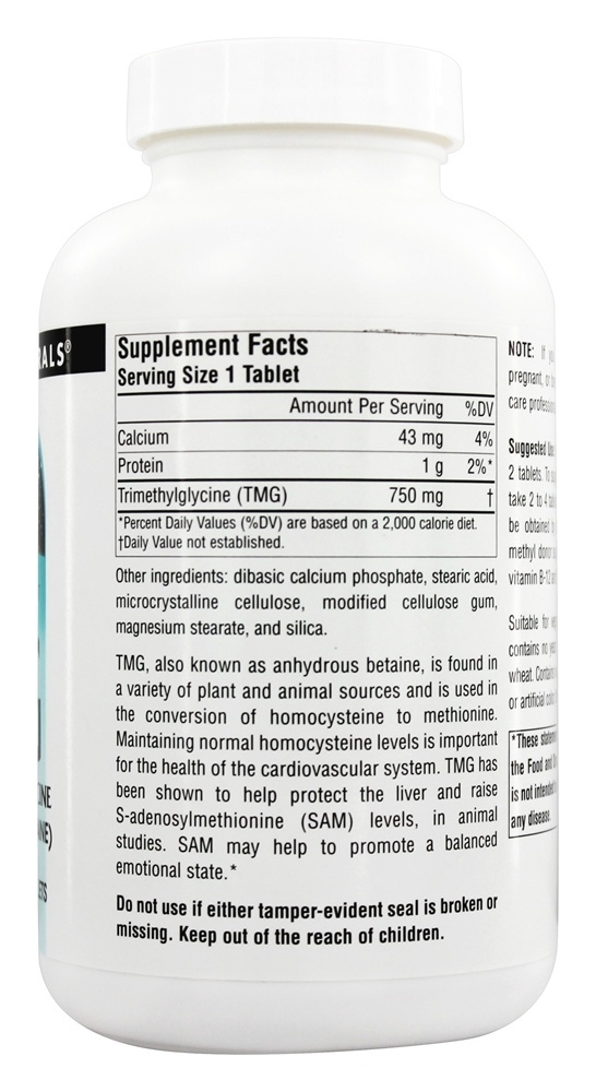 Comprar TMG Trimetilglicina 750 mg. - 240 Tablets Source Naturals - Imagem 2